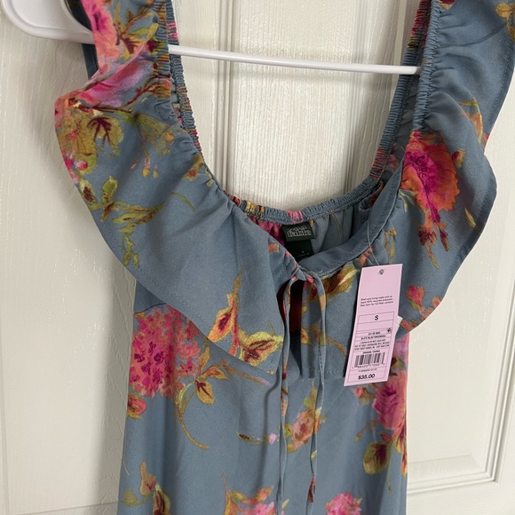 1) Wild Fable Flounce Sleeve Maxi Empire Waist Dress Blue Floral Size small - Picture 7 of 8